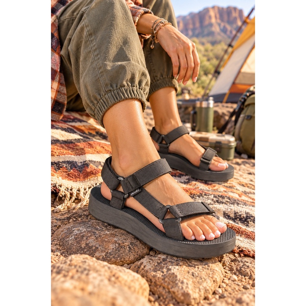 Teva Flatform Universal Black Sandals Womens 9 Platform Strappy 1008844